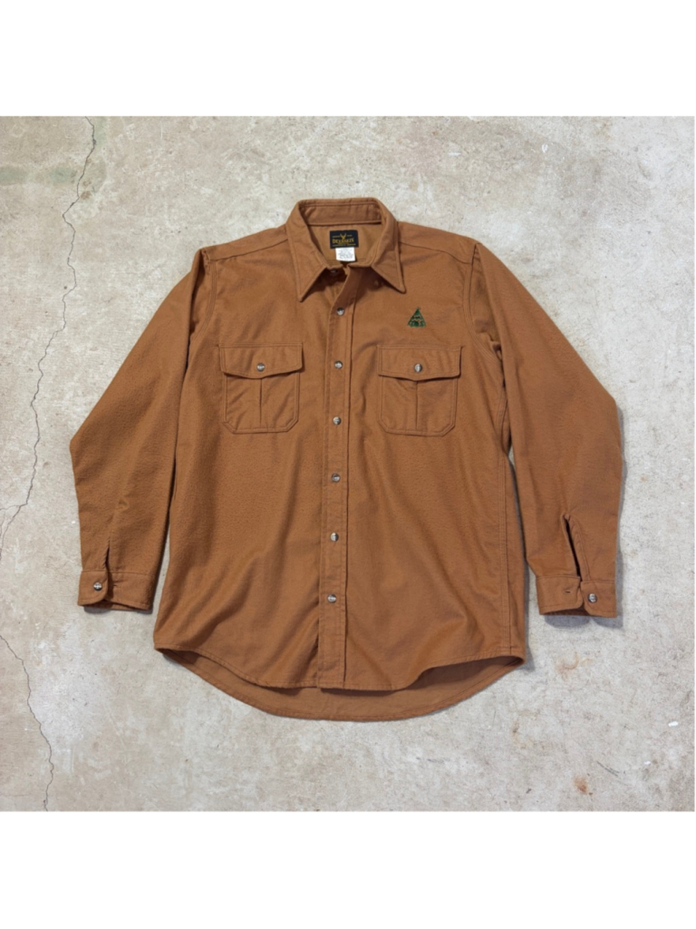 Vintage Deerskin Brown Casual Button Down Shirt Green Logo Men’s Large Pockets